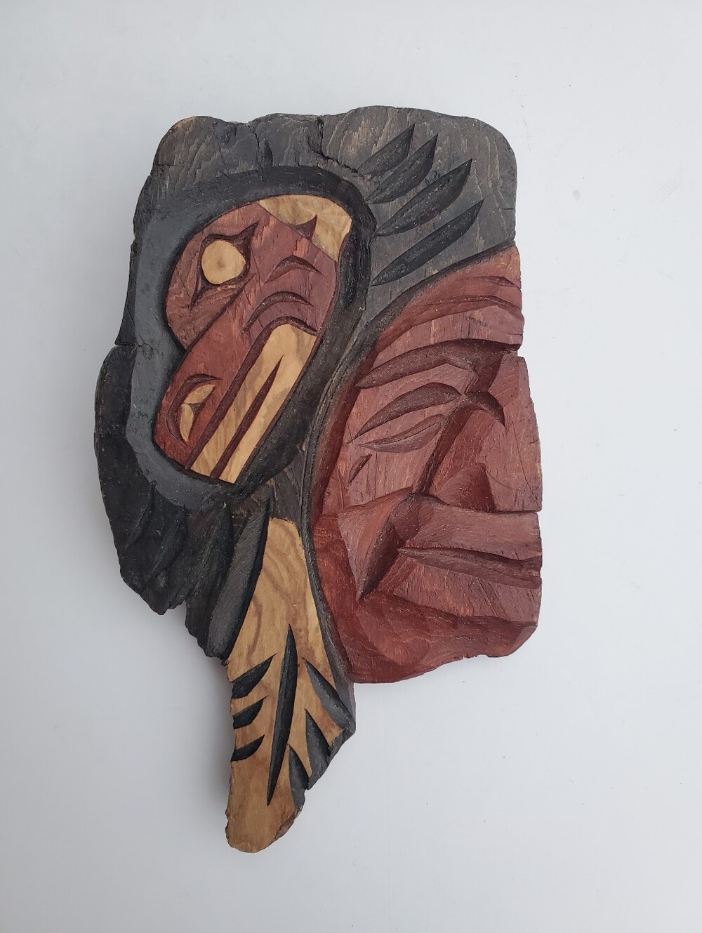 Vintage Signed WANIK Indigenous Art Hand Carved Cottonwood Bark Wall Plaque